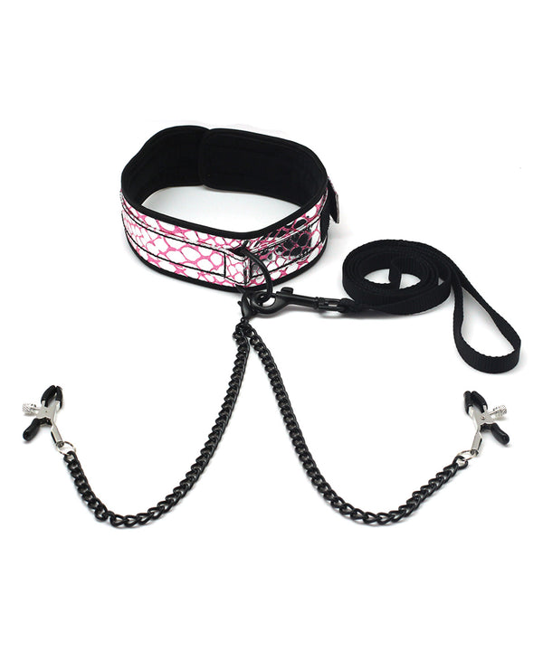 Leather Collar & Leash w/Nipple Clamps